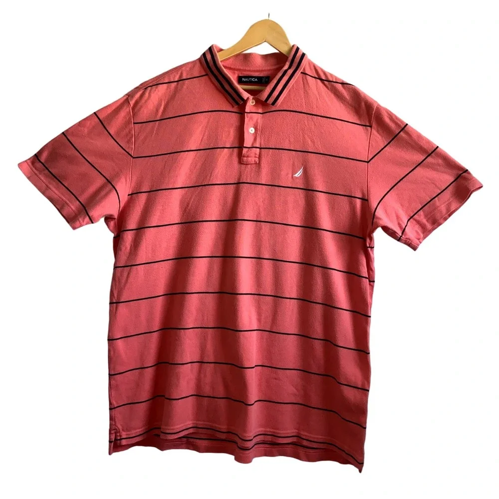 Nautica Polo Shirt Mens Size XXL Striped Coral Color *